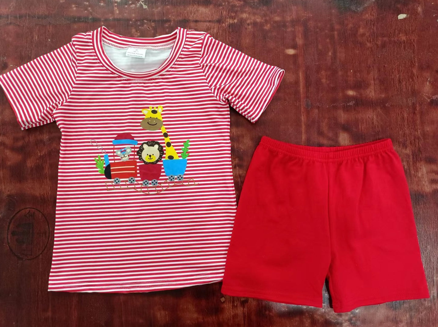 custom moq 5 eta 4-6weeks summer baby boys clothes red short sleeve grid shorts set