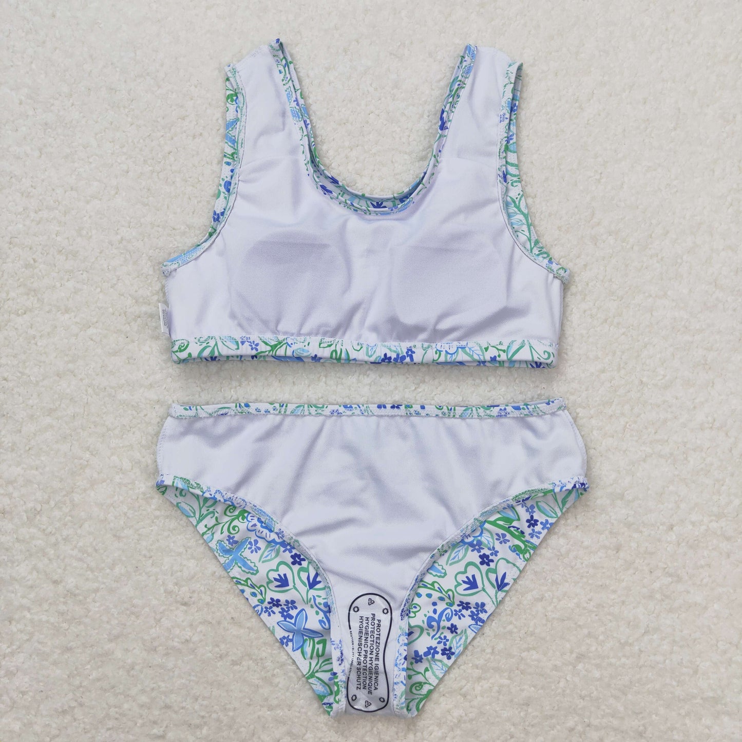 S0279 Floral blue and white lace swimsuit set