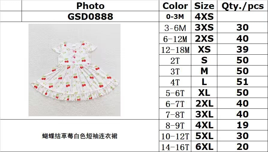 GSD0888 Strawberry white short-sleeved dress with bow