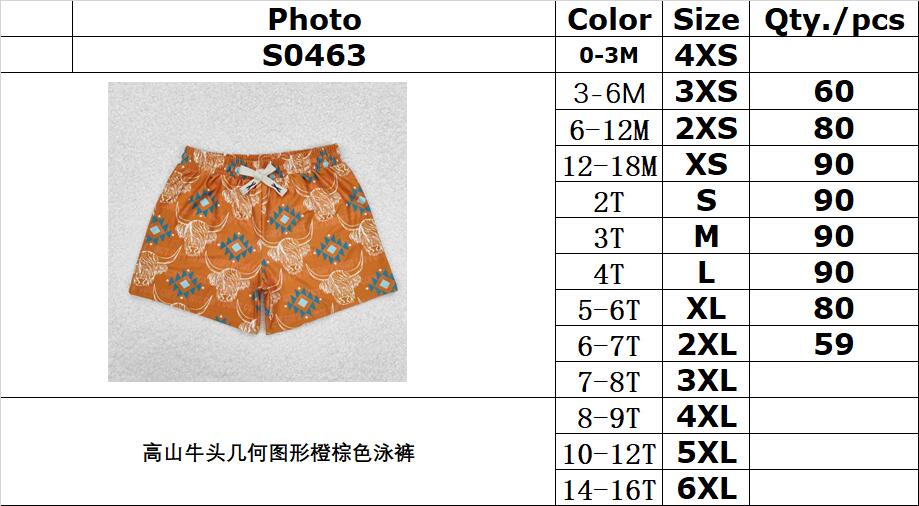 RTS NO MOQ ETA 5/7days arrived S0463 Alpine bull head geometric orange brown swimming trunks