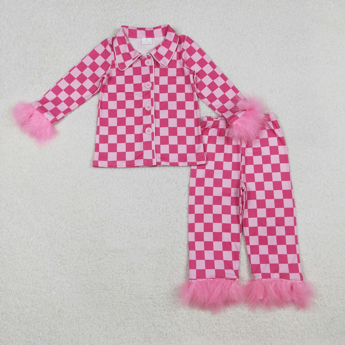 RTS NO MOQ ETA 5/7days arrived GLP1256 Plush edge rose red plaid long sleeve trousers pajamas set