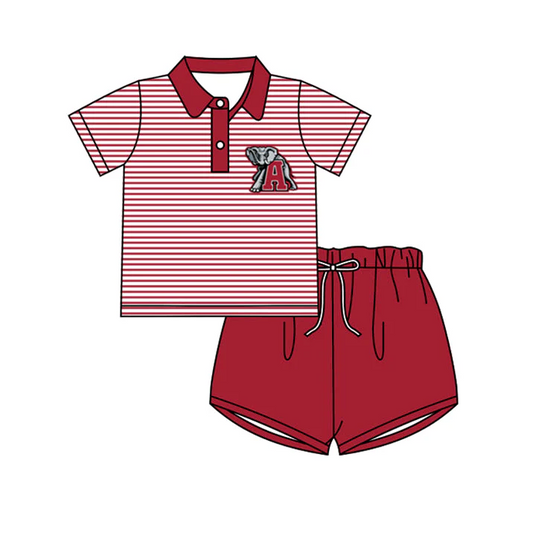 Deadline: February 9th custom no moq Elephant red striped boy short sleeve shorts suit