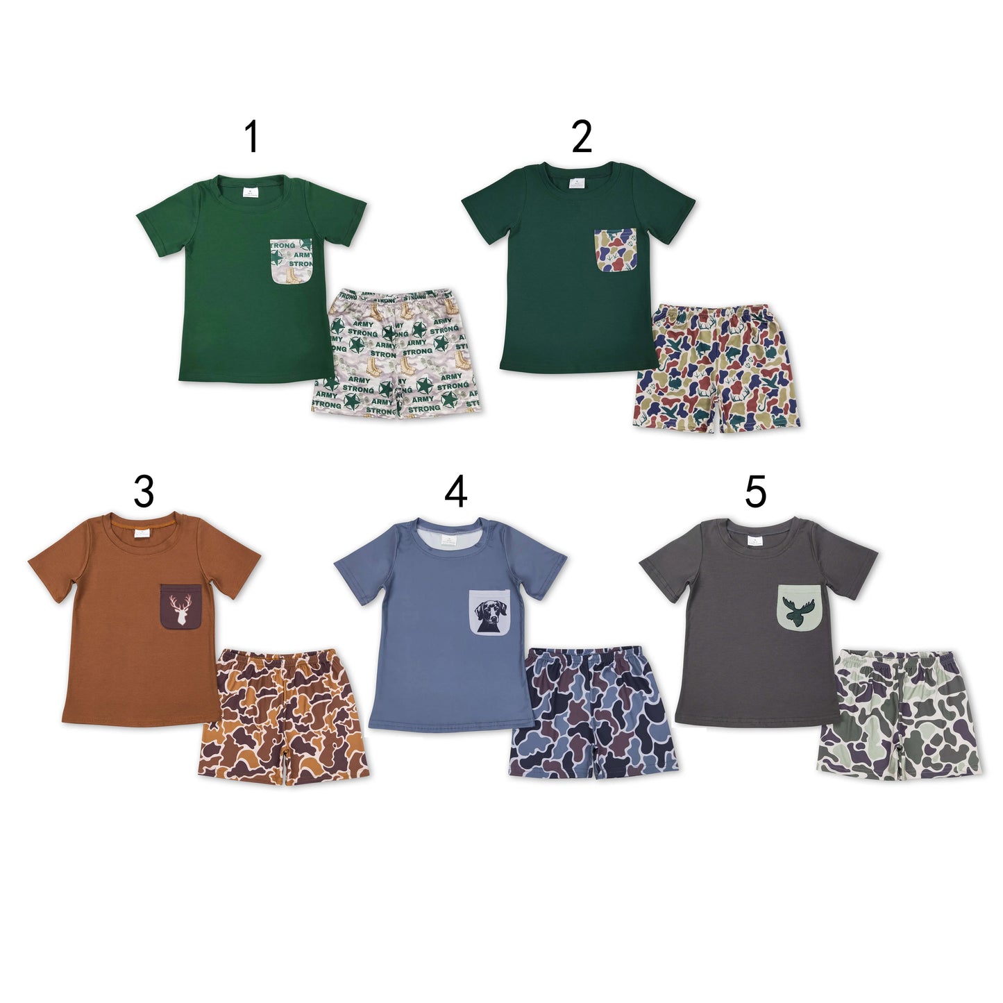 RTS NO MOQ Baby boy clothes camouflage Short Sleeve shorts Suit