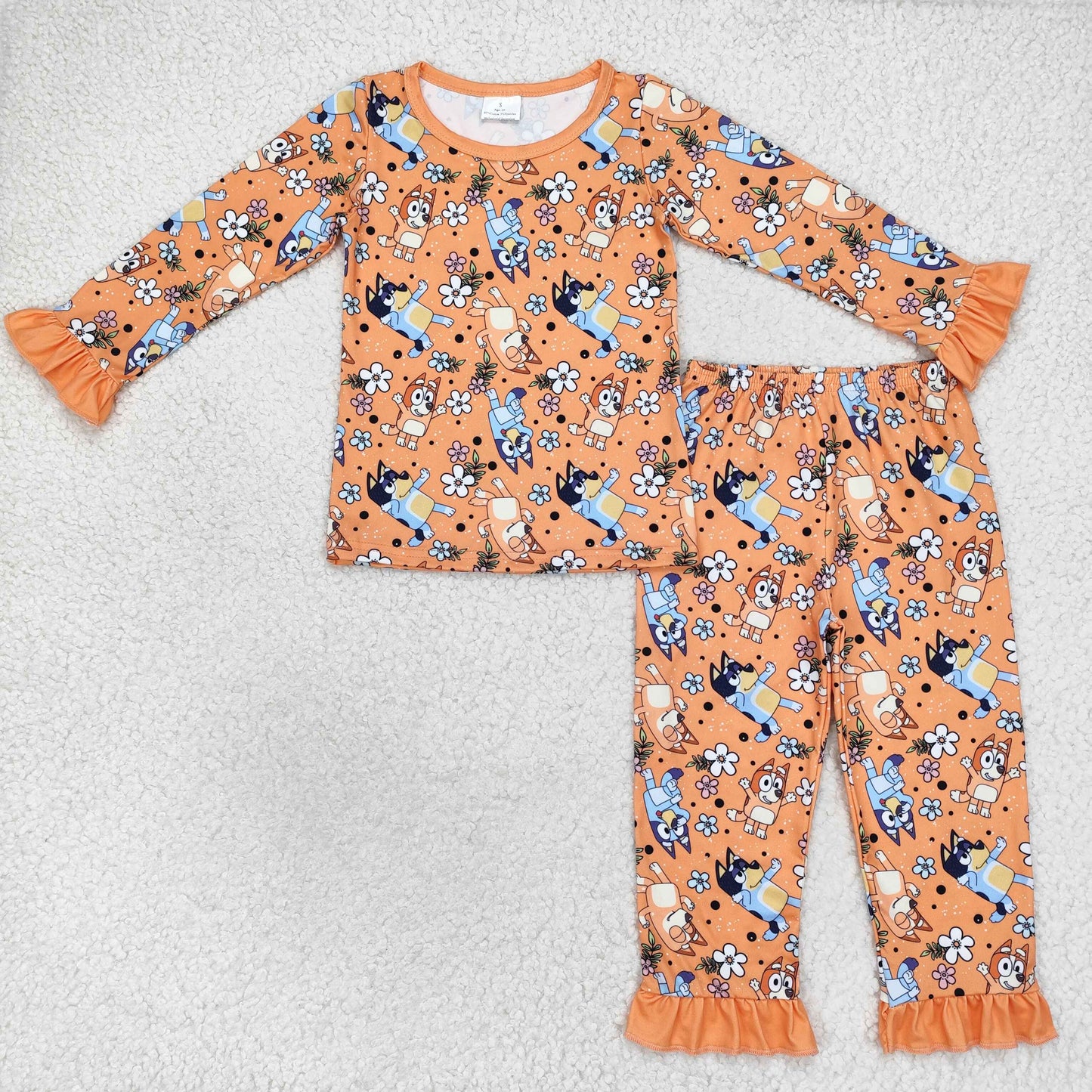 rts no moq GLP1184 bluey flower orange lace long sleeve long pants pajama set