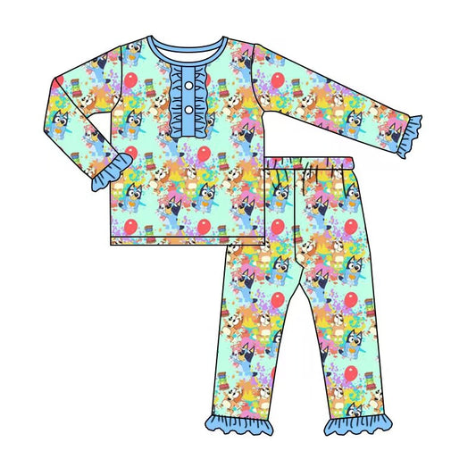 custom moq 5 eta 5-6weeks baby girls clothes bluey colorful long sleeve pants Set