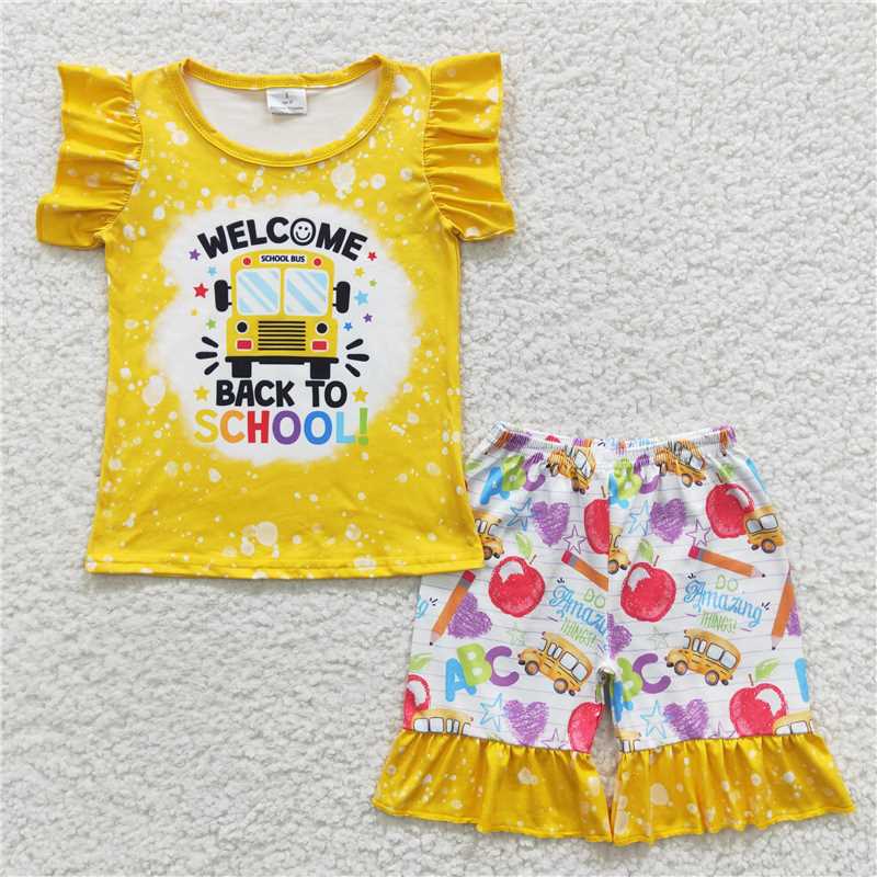 RTS NO MOQ baby girl clothes BACK TO SCHOOL short-sleeved shorts suit & short-sleeved sets