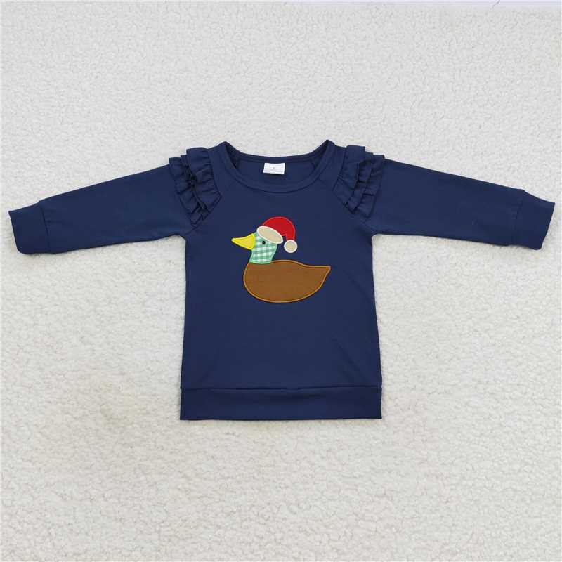 RTS NO MOQ（In Stock) GT0281 Christmas embroidered hat duck navy blue long-sleeved top