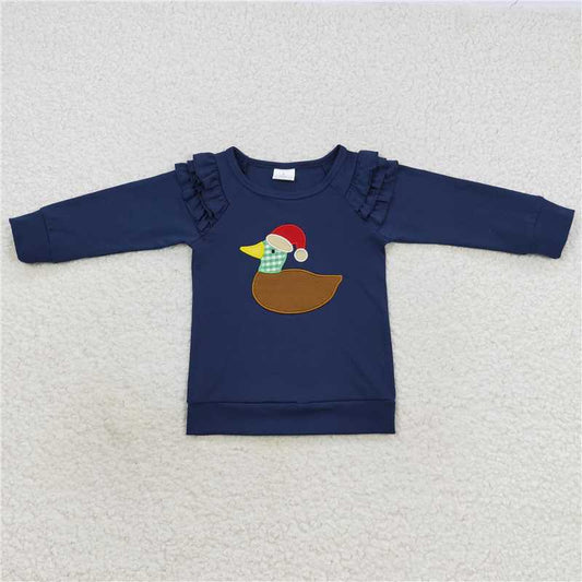 RTS NO MOQ（In Stock) GT0281 Christmas embroidered hat duck navy blue long-sleeved top