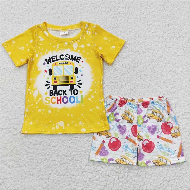 RTS NO MOQ baby girl clothes BACK TO SCHOOL short-sleeved shorts suit & short-sleeved sets