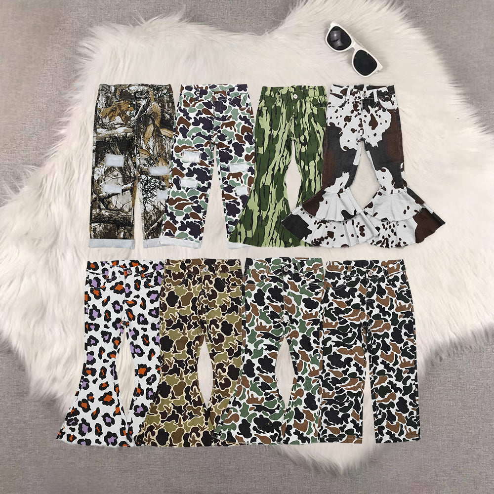 RTS NO MOQ Baby Girls boys Clothes camouflageJeans: Flared & Ripped