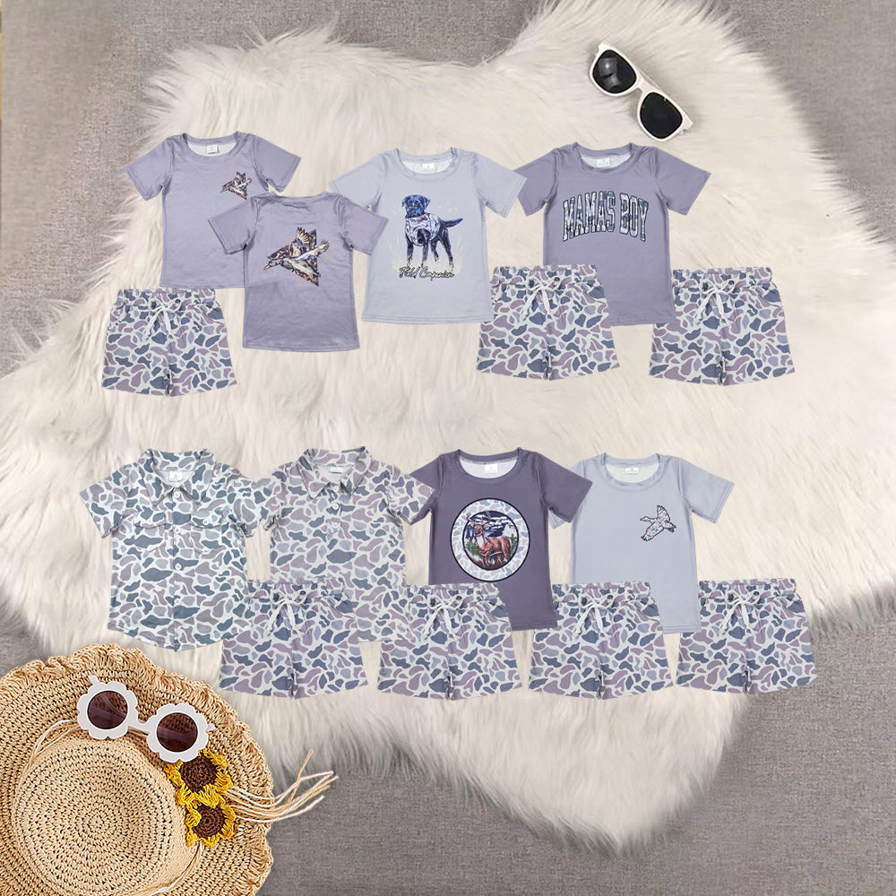 RTS NO MOQ Sibling baby boys Clothes camouflage short sleeve shorts Sets