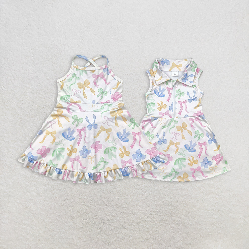 RTS NO MOQ baby girl clothes yoga bow short-sleeved skirt sets