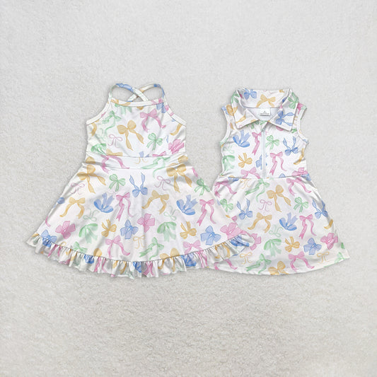 RTS NO MOQ baby girl clothes yoga bow short-sleeved skirt sets