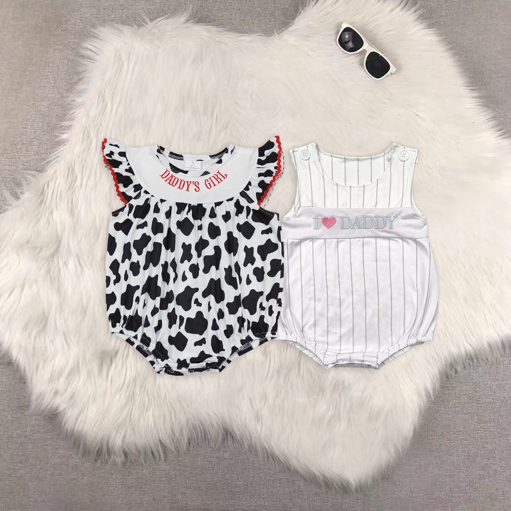 RTS NO MOQ Baby Boys girls embrodiery Short Sleeve Cropped Romper Mixed Sizes