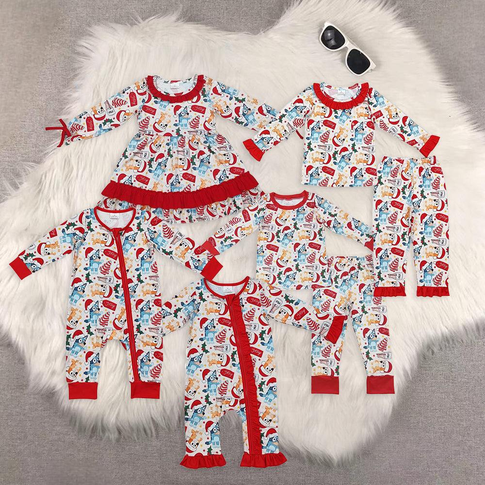 RTS NO MOQ Sibling baby girls baby boys clothes Christmas cartoon long-sleeved trousers suit & romper & dress & adult pants