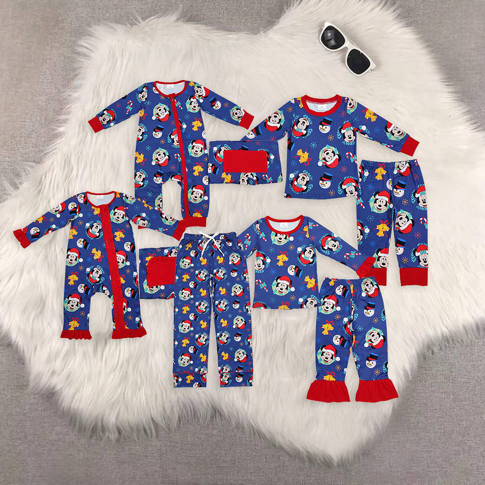 RTS NO MOQ Sibling baby girls baby boys clothes Christmas cartoon long-sleeved trousers suit & romper & adult pants