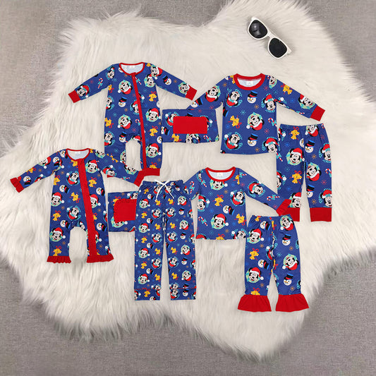 RTS NO MOQ Sibling baby girls baby boys clothes Christmas cartoon long-sleeved trousers suit & romper & adult pants