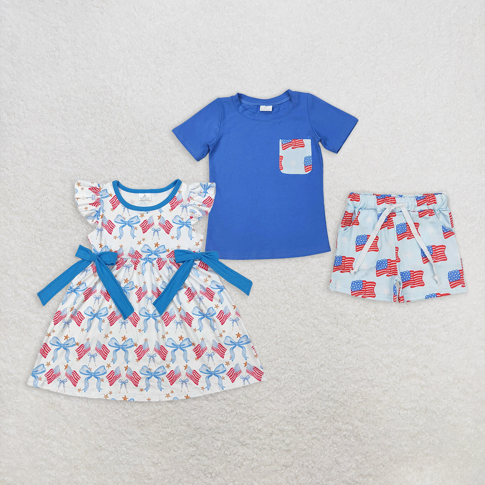 RTS NO MOQ baby boy Clothes 4th of july short sleeve shorts Sets dress