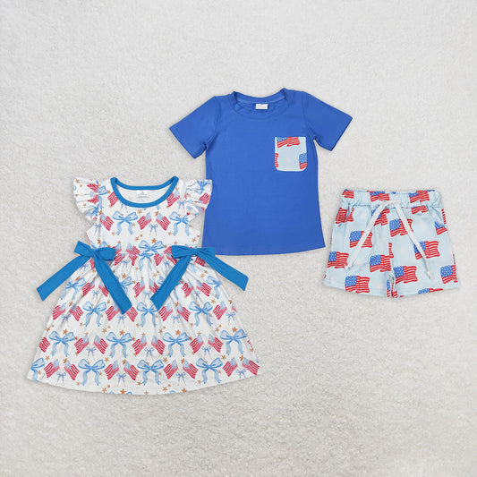 RTS NO MOQ baby boy Clothes 4th of july short sleeve shorts Sets dress