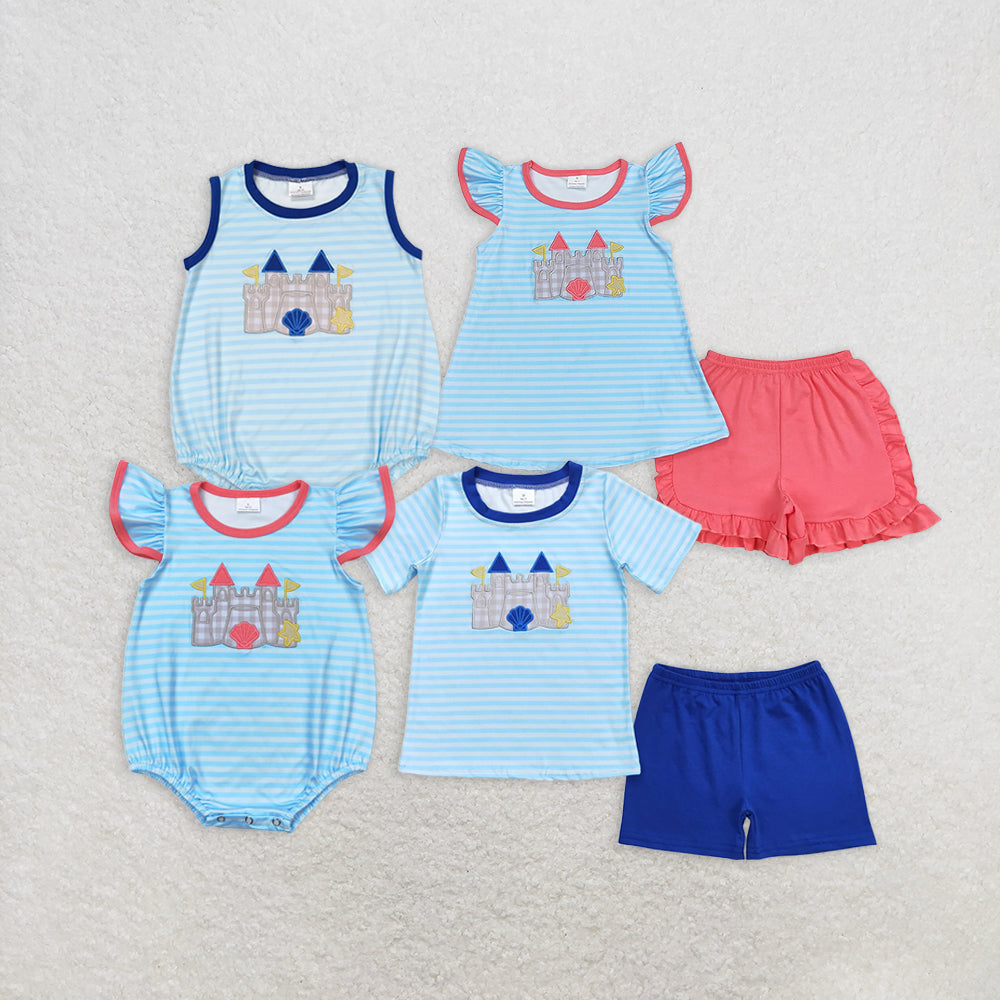 RTS NO MOQ Embroidery short-sleeved shorts suit & short-sleeved sets and romper