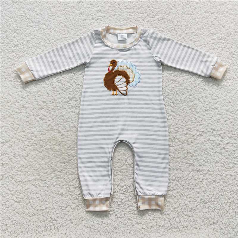 RTS NO MOQ（In Stock ) LR0429 Embroidered turkey long-sleeved jumpsuit