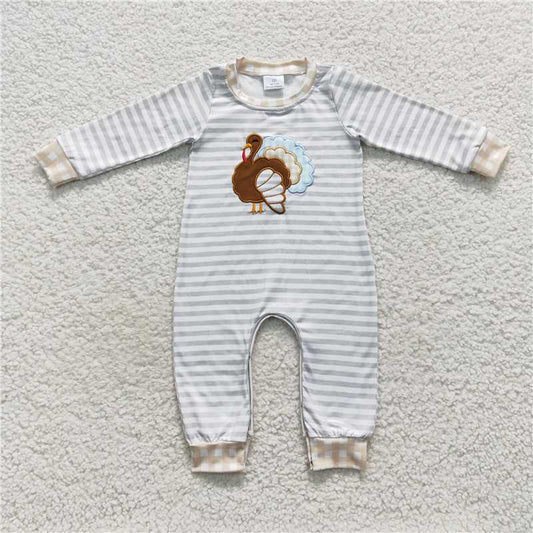 RTS NO MOQ（In Stock ) LR0429 Embroidered turkey long-sleeved jumpsuit