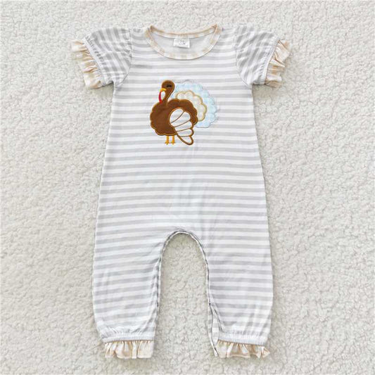 RTS NO MOQ（In Stock) SR0407 Embroidery turkey short-sleeved jumpsuit