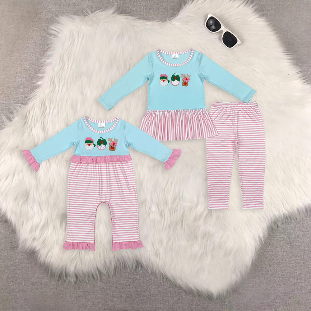 RTS NO MOQ Sibling Baby Girls Christmas embroidery long-sleeved trousers suit & romper