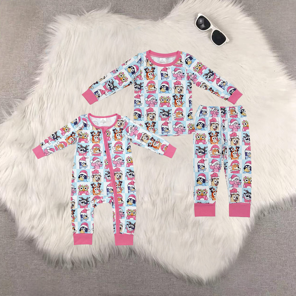 RTS NO MOQ Sibling Baby Girls Christmas cartoon long-sleeved trousers suit & romper