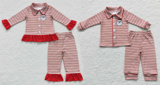 Baby Girls boys Santa Claus print red and green striped pajamas Family siblings set