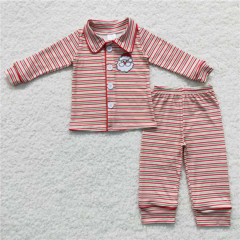 Baby Girls boys Santa Claus print red and green striped pajamas Family siblings set