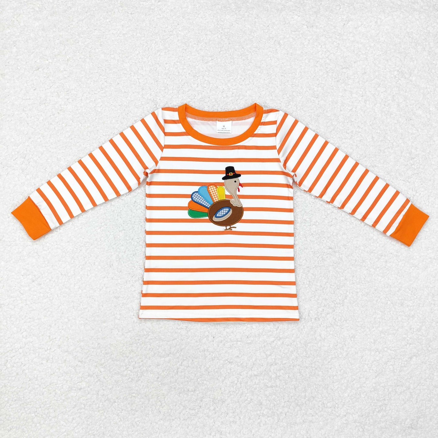 RTS NO MOQ ETA 5/7days BT0816 Embroidered hat turkey orange striped long-sleeved top