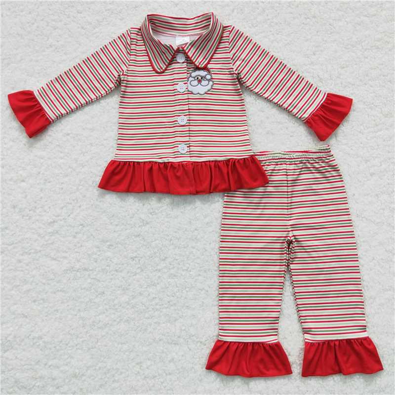 Baby Girls boys Santa Claus print red and green striped pajamas Family siblings set