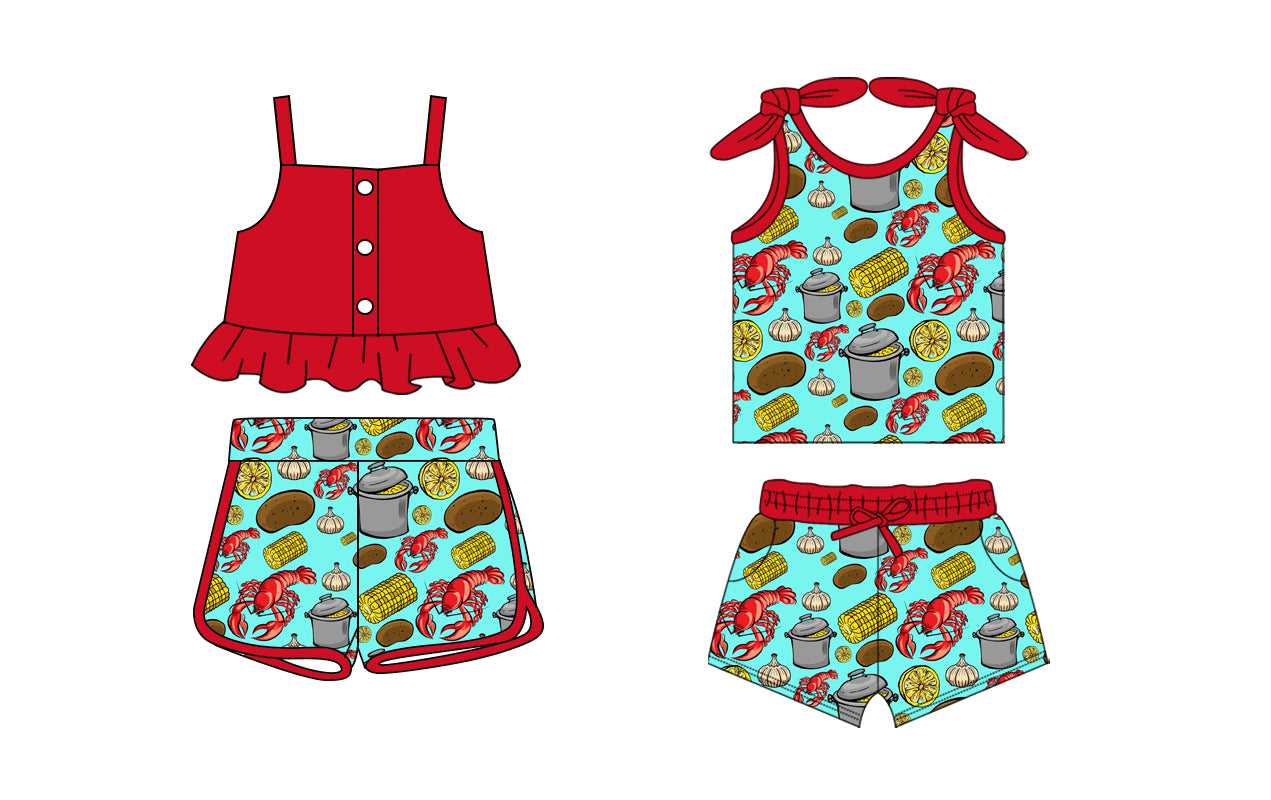 1.23 custom each style moq 5eta 4-6week Sibling Sister baby girls short sleeve shorts sets and set 2 match design