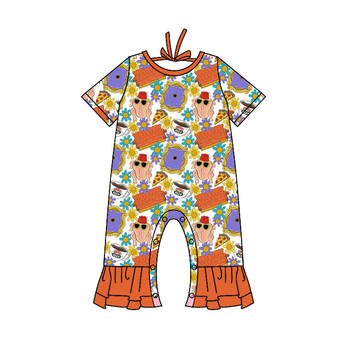 5.2custom each style moq 5eta 4-5week Sibling Sister sofa turkey prints orange girls outfits set and baby romper match family design