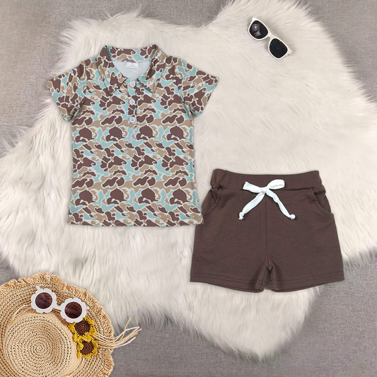RTS NO MOQ BT1212+SS0134 baby boy clothes camouflage short-sleeved top pocket shorts sets