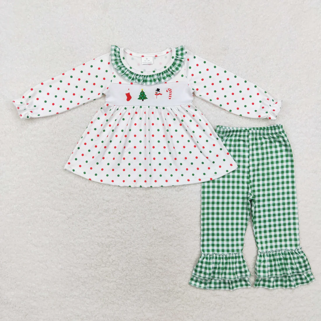 RTS NO MOQ Sibling Baby girls clothes embroidery Christmas long-sleeved trousers suits