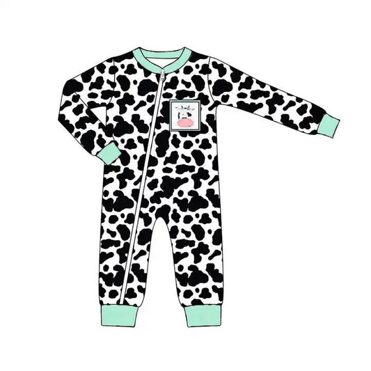 custom moq 5 eta 4-5 weeks baby girls clothes cow pattern summer long sleeve bubble