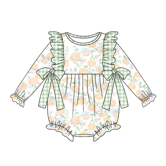 5.2custom each style moq 5eta 4-5week Sibling Sister pumpkin prints green plaid white girls outfits and dress and baby romper match family design