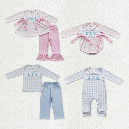 RTS NO MOQ Sibling Baby girls clothes Embroidery Christmas long-sleeved trousers suit & rompers