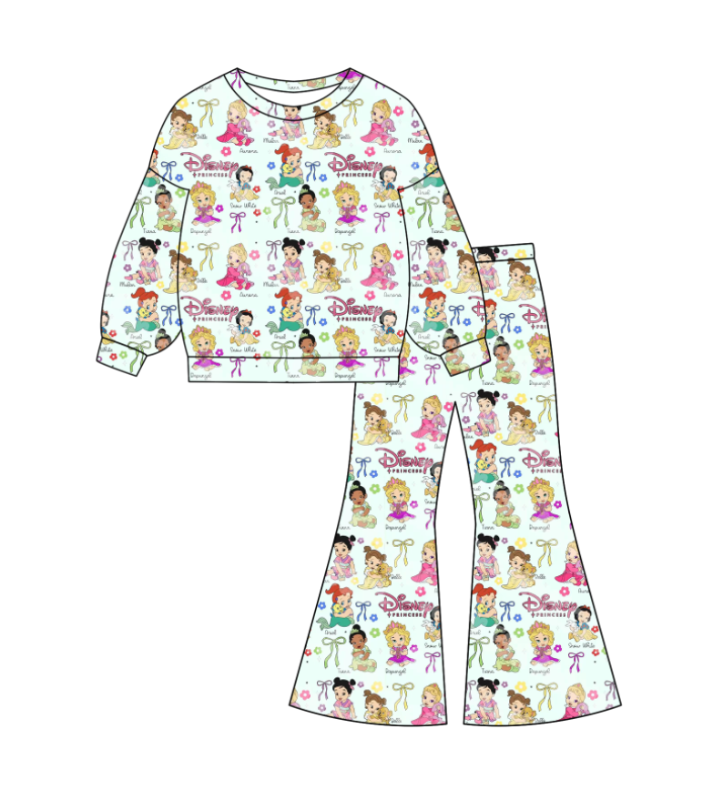 Custom moq 5 mix size milk silk baby girl clothes cartoon long sleeve pants sets