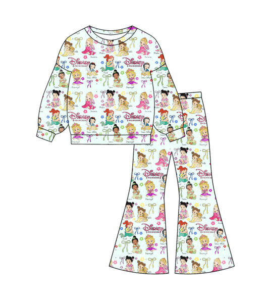 Custom moq 5 mix size milk silk baby girl clothes cartoon long sleeve pants sets