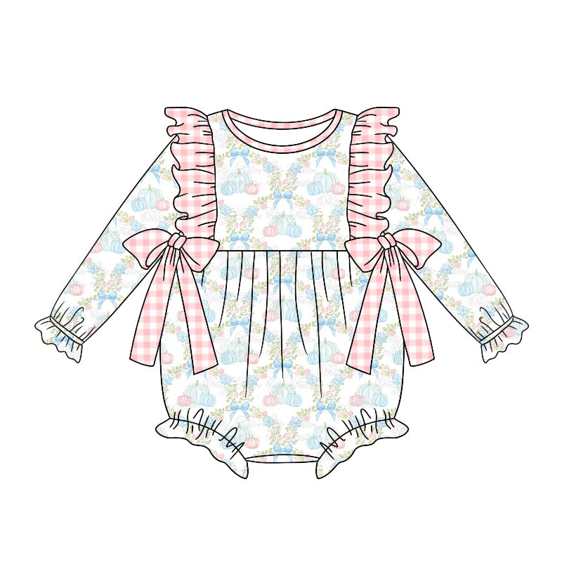 5.2custom each style moq 5eta 4-5week Sibling Sister pumpkin prints pink plaid white girls outfits and dress and baby romper match family design