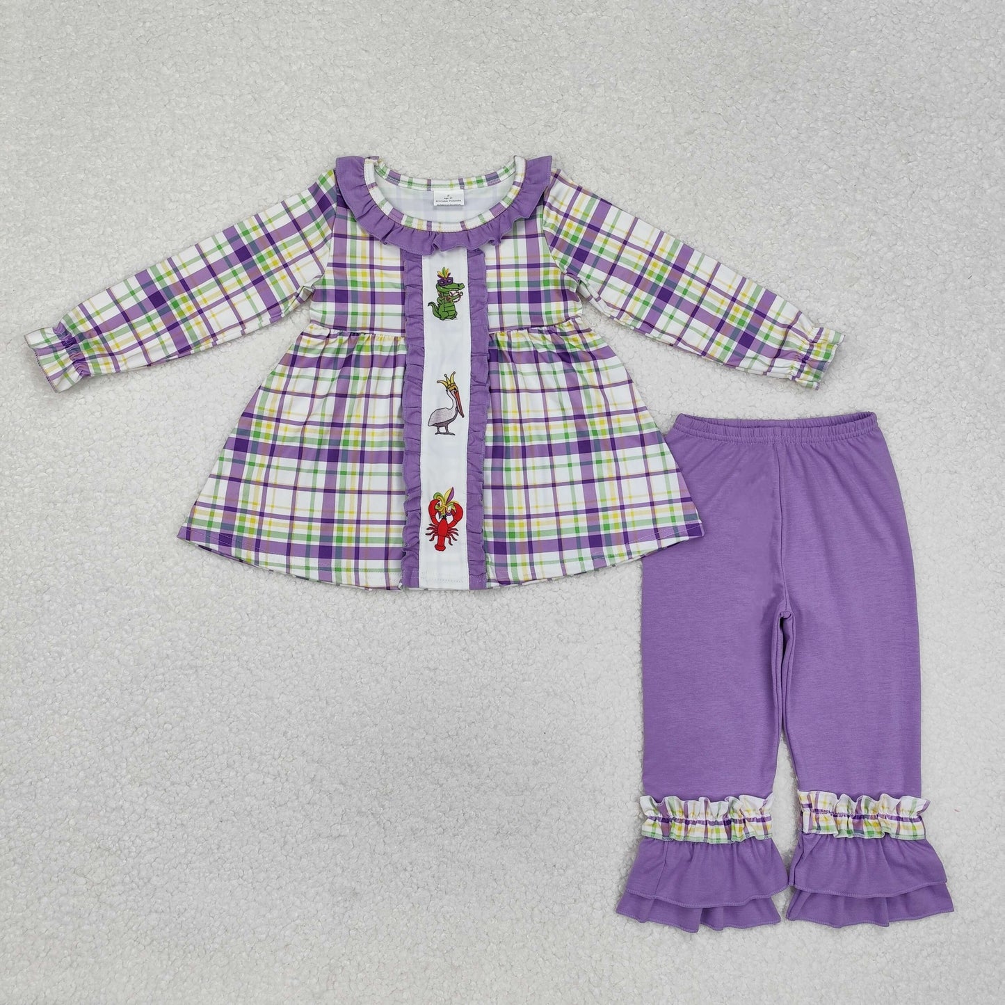 RTS NO MOQ ETA 5/7days Arrived GLP2114 Carnival alligator bird lobster purple lace plaid long sleeve pants suit