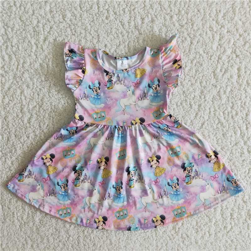 B10-11 Blue bow Mickey flying sleeves dress