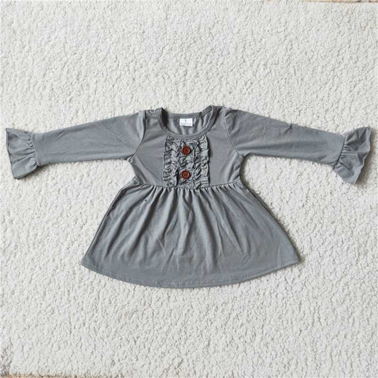 RTS SALES NO MOQ G2-16*/ Gray long-sleeved top with wooden buttons