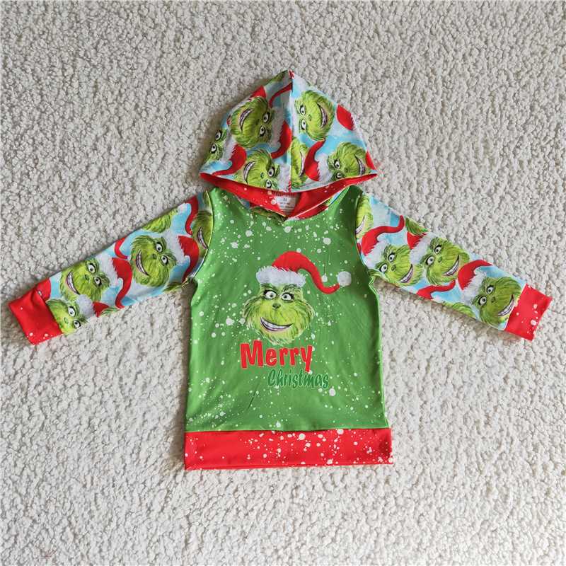 RTS NO MOQ GLP1282 BLP0528 6 A19-19 Cartoon Christmas Green Monster Pattern Long Sleeve Suit & Hoodie