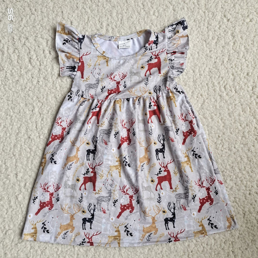 Colorful deer gray flying sleeve dress 彩色鹿灰色飞袖裙