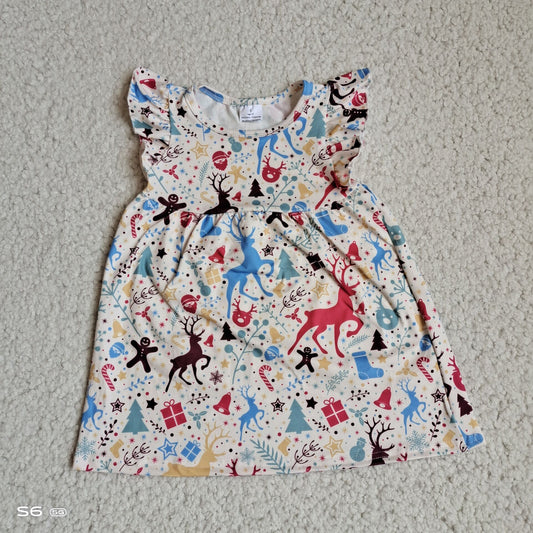 Colorful deer polka dot star flying sleeve dress 彩色鹿波点星星飞袖裙