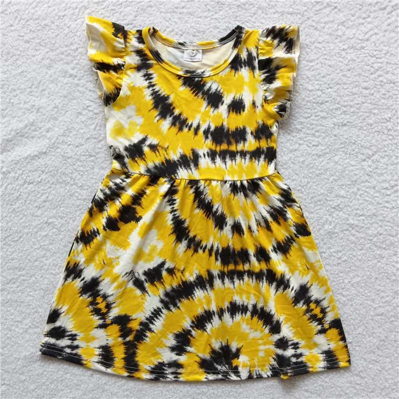 Black, white and yellow tie-dye flying sleeve dress 黑白黄扎染飞袖裙